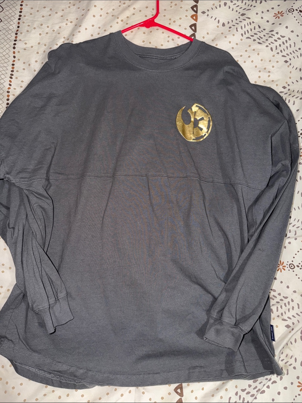 Disney Men's Long-Sleeve Crewneck Shirt in Charcoal with Gold Emblem